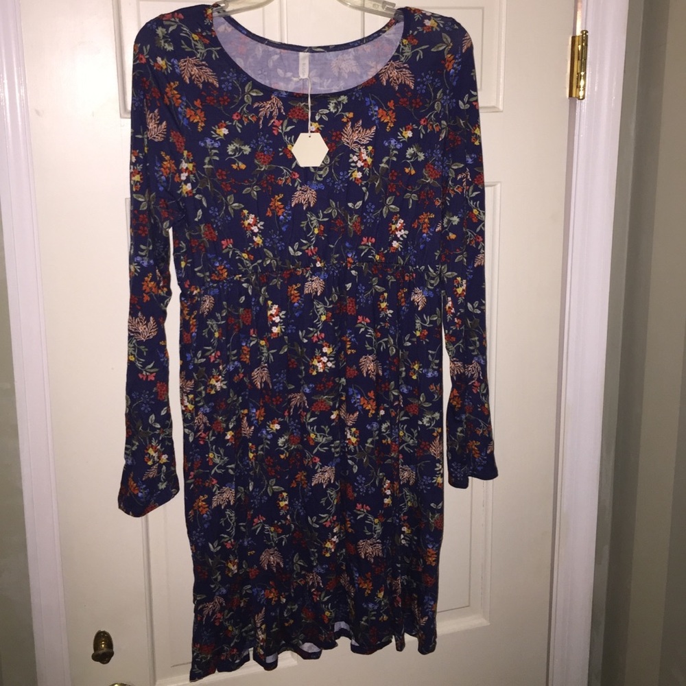 Empire Waist Long Sleeve Floral Dress